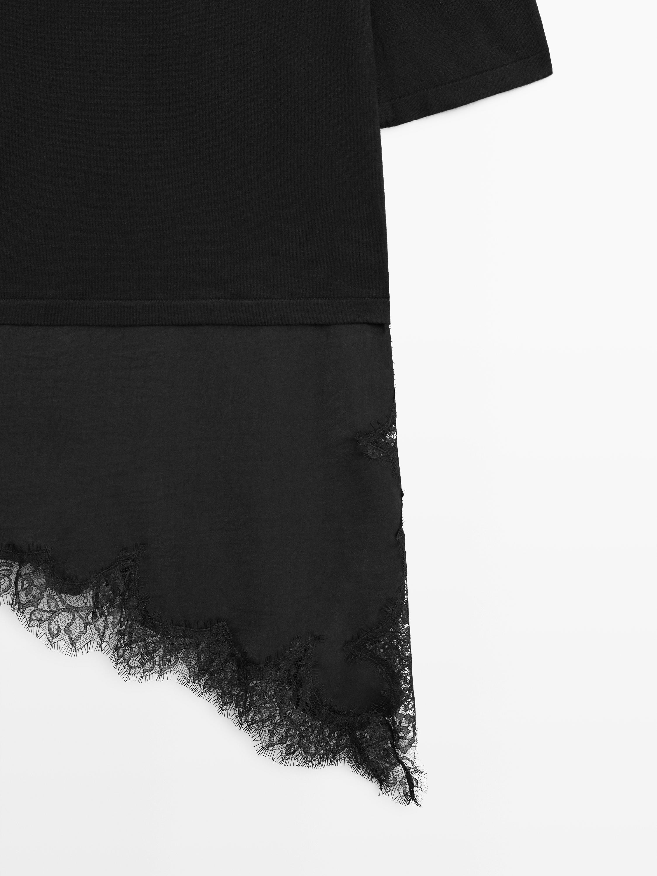 Sweater with contrast lace detail